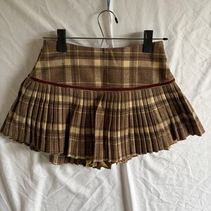 Brown Plaid Pleated Micro Mini Skirt Bloomers